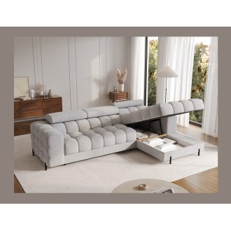 Canapé d'angle droit convertible Gris chiné ligne moderne 285x99x181cm FILTRO 
