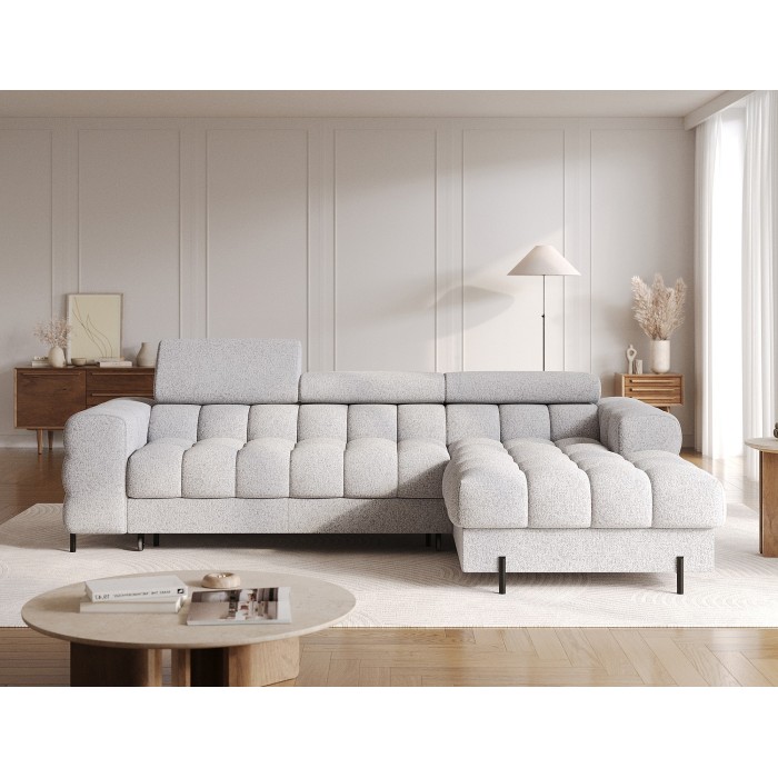 Canapé d'angle droit convertible Gris chiné ligne moderne 285x99x181cm FILTRO 
