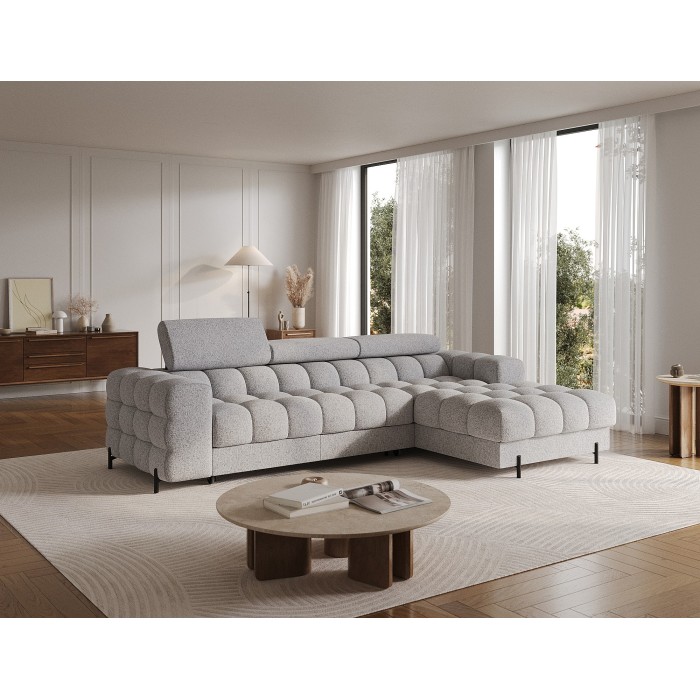 Canapé d'angle droit convertible Gris chiné ligne moderne 285x99x181cm FILTRO 