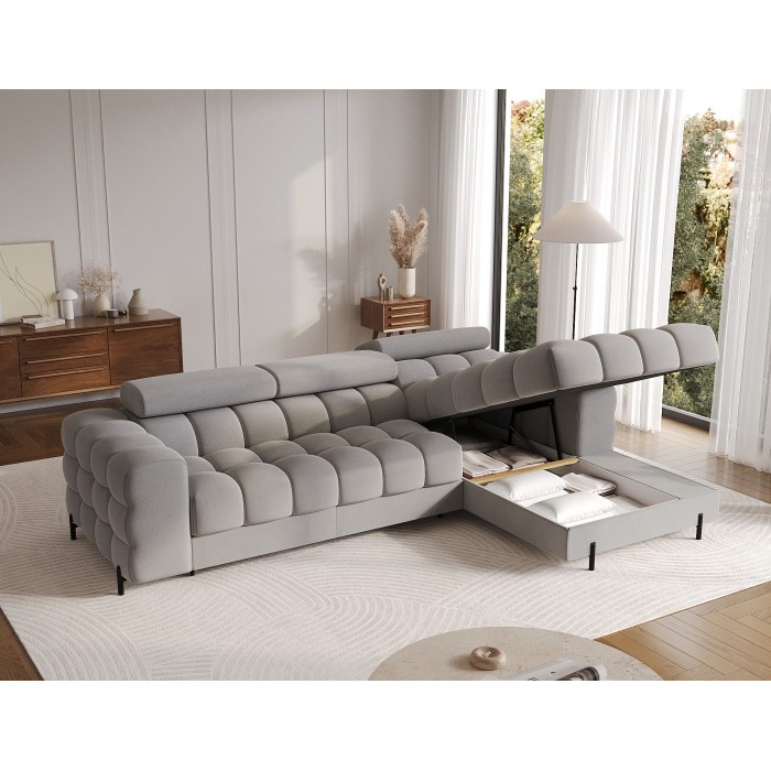 Canapé d'angle droit convertible Gris confort premium 285x99x181cm FILTRO 