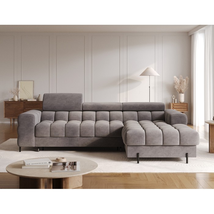Canapé d'angle droit convertible Gris foncé chiné design élégant 285x99x181cm FILTRO 