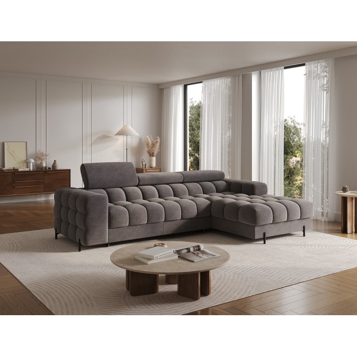 Canapé d'angle droit convertible Gris foncé chiné design élégant 285x99x181cm FILTRO 