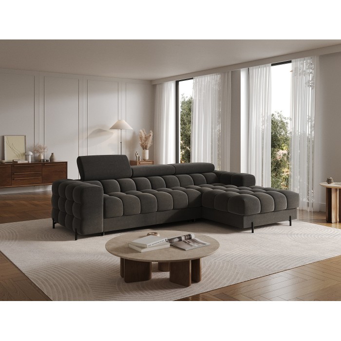 Canapé d'angle droit convertible Gris foncé confort premium 285x99x181cm FILTRO 