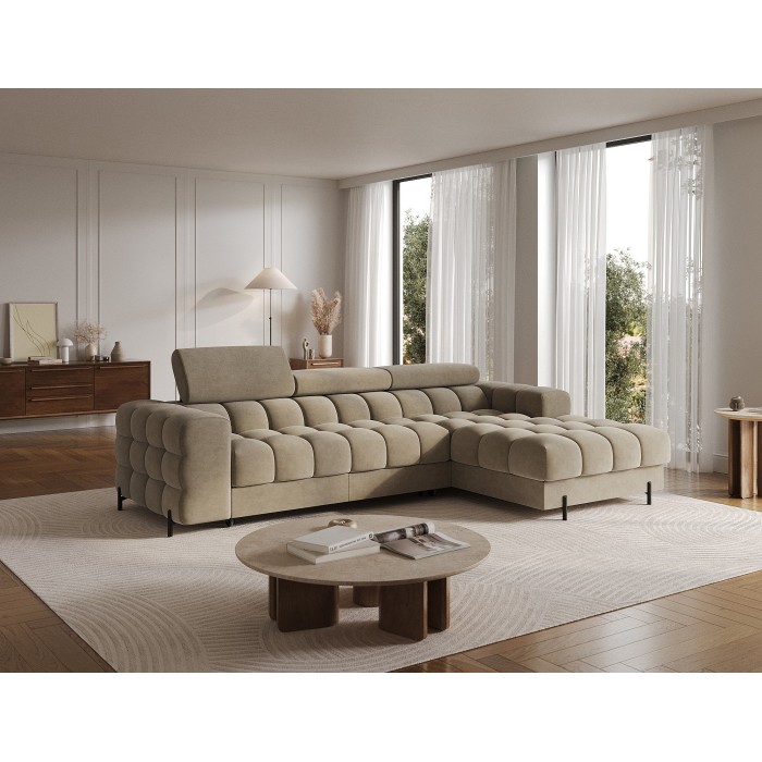 Canapé d'angle droit convertible Beige design élégant 285x99x181cm FILTRO 