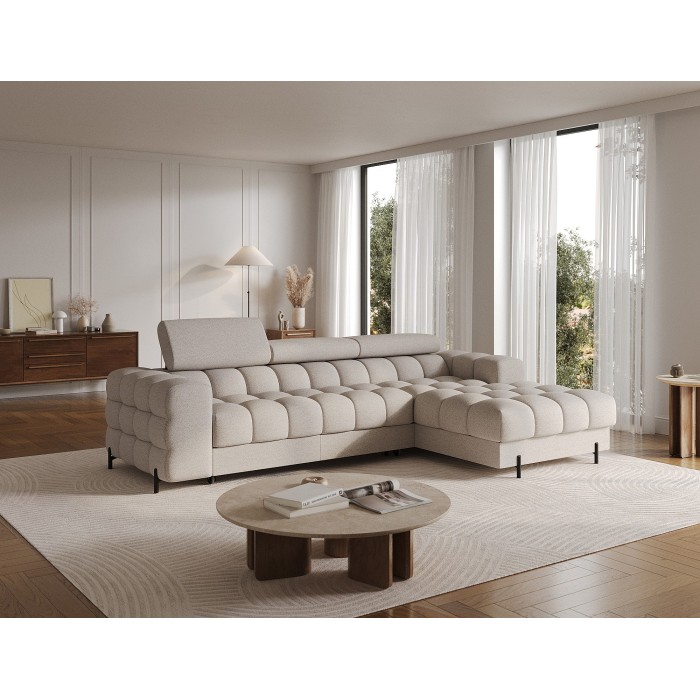 Canapé d'angle droit convertible Beige allure contemporaine 285x99x181cm FILTRO 