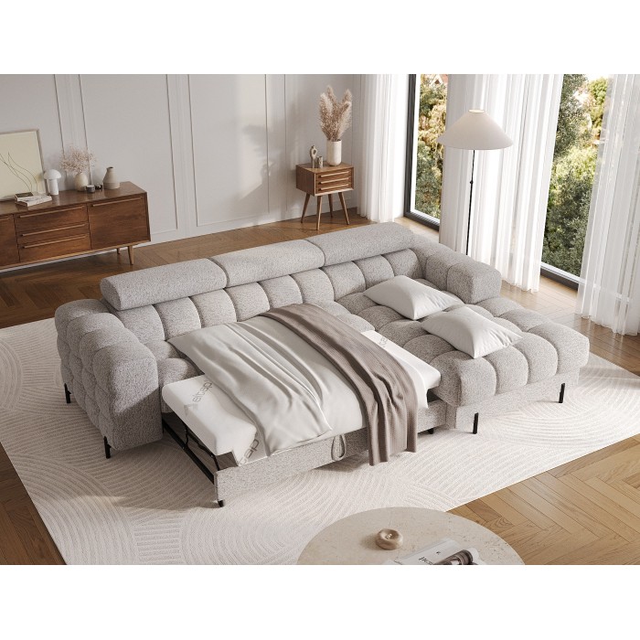 Canapé d'angle droit convertible Gris chiné élégance moderne 285x99x181cm FILTRO 