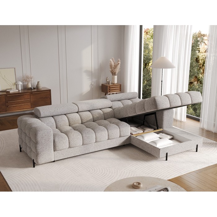 Canapé d'angle droit convertible Gris chiné élégance moderne 285x99x181cm FILTRO 