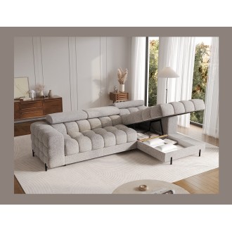 Canapé d'angle droit convertible Gris chiné élégance moderne 285x99x181cm FILTRO 