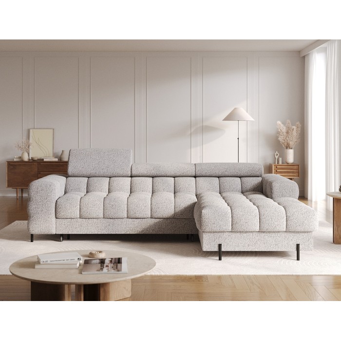 Canapé d'angle droit convertible Gris chiné élégance moderne 285x99x181cm FILTRO 