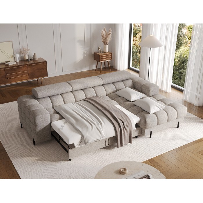 Canapé d'angle droit convertible Beige chiné allure contemporaine 285x99x181cm FILTRO 