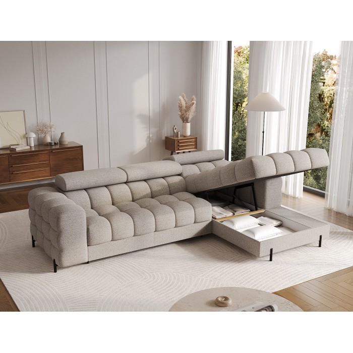Canapé d'angle droit convertible Beige chiné allure contemporaine 285x99x181cm FILTRO 