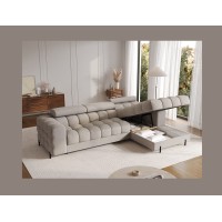 Canapé d'angle droit convertible Beige chiné allure contemporaine 285x99x181cm FILTRO 