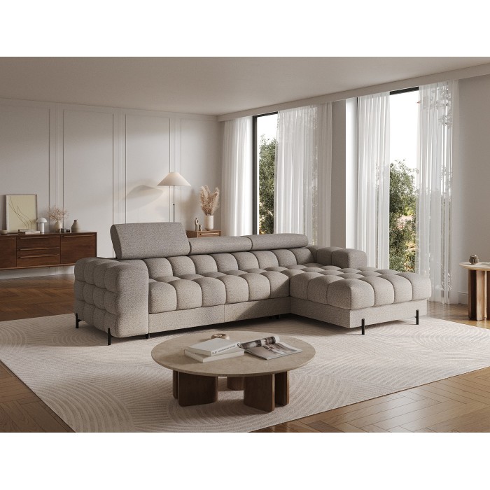 Canapé d'angle droit convertible Beige chiné allure contemporaine 285x99x181cm FILTRO 