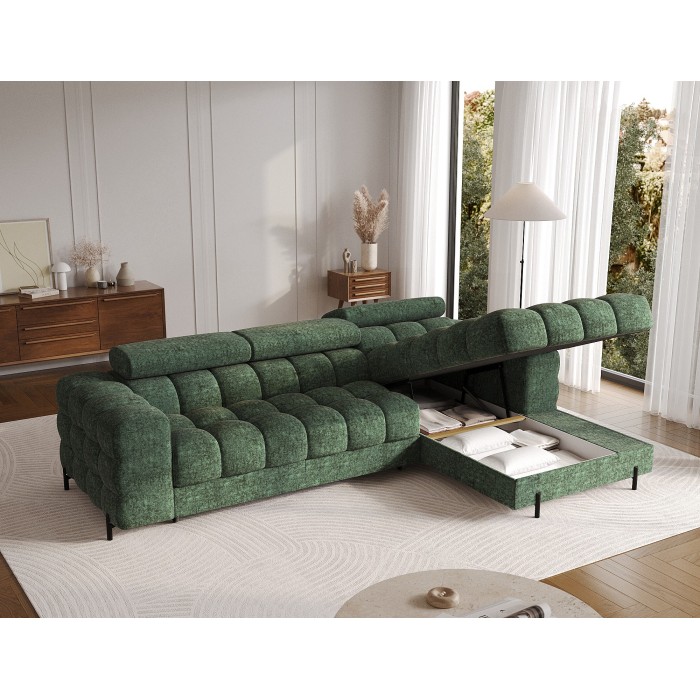 Canapé d'angle droit convertible Emeraude style épuré 285x99x181cm FILTRO 