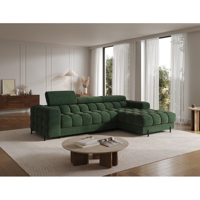 Canapé d'angle droit convertible Emeraude style épuré 285x99x181cm FILTRO 