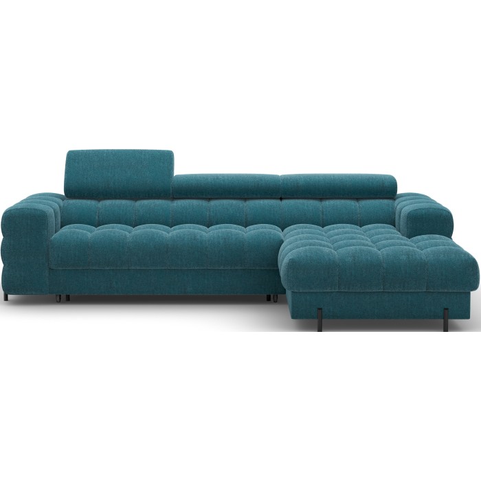 Canapé d'angle droit convertible Bleu canard style épuré 285x99x181cm FILTRO 