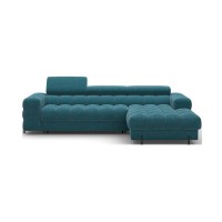 Canapé d'angle droit convertible Bleu canard style épuré 285x99x181cm FILTRO 