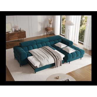 Canapé d'angle droit convertible Bleu canard style épuré 285x99x181cm FILTRO 