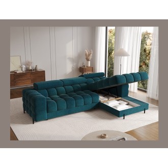 Canapé d'angle droit convertible Bleu canard style épuré 285x99x181cm FILTRO 