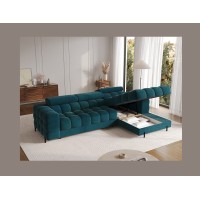 Canapé d'angle droit convertible Bleu canard style épuré 285x99x181cm FILTRO 