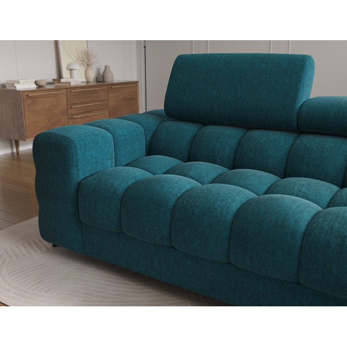 Canapé d'angle droit convertible Bleu canard style épuré 285x99x181cm FILTRO 