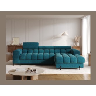 Canapé d'angle droit convertible Bleu canard style épuré 285x99x181cm FILTRO 