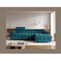 Canapé d'angle droit convertible Bleu canard style épuré 285x99x181cm FILTRO 