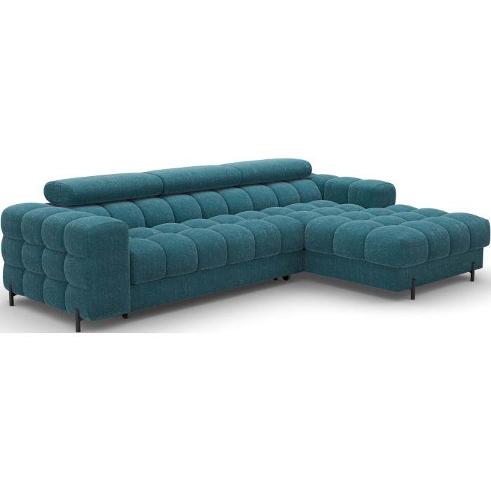 Canapé d'angle droit convertible Bleu canard style épuré 285x99x181cm FILTRO 