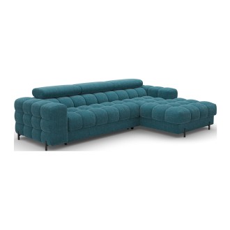 Canapé d'angle droit convertible Bleu canard style épuré 285x99x181cm FILTRO 