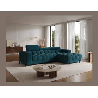 Canapé d'angle droit convertible Bleu canard style épuré 285x99x181cm FILTRO 