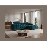 Canapé d'angle droit convertible Bleu canard style épuré 285x99x181cm FILTRO 