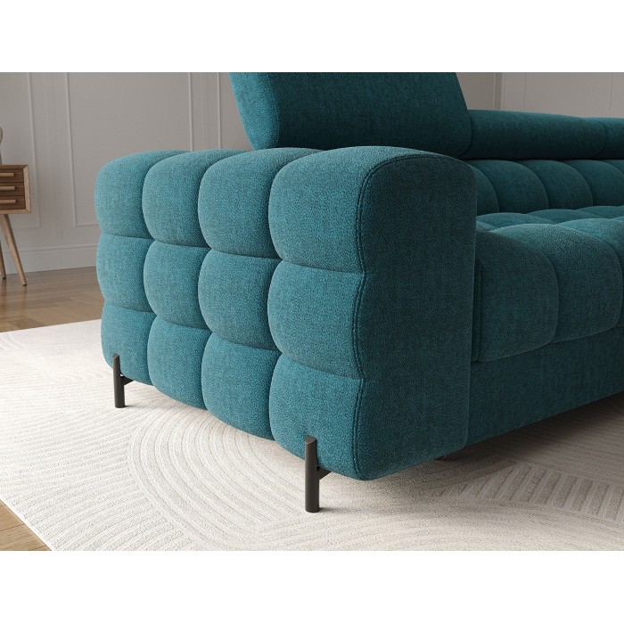 Canapé d'angle droit convertible Bleu canard style épuré 285x99x181cm FILTRO 