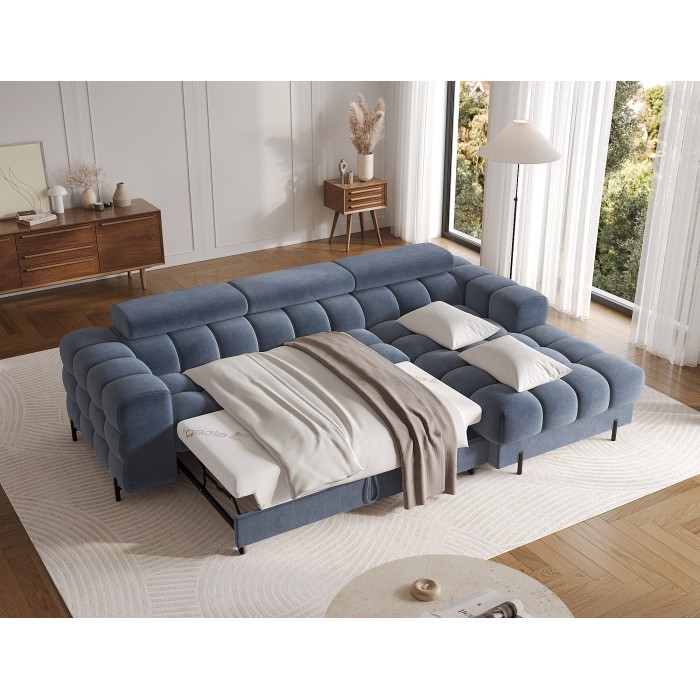 Canapé d'angle droit convertible Bleu design élégant 285x99x181cm FILTRO 