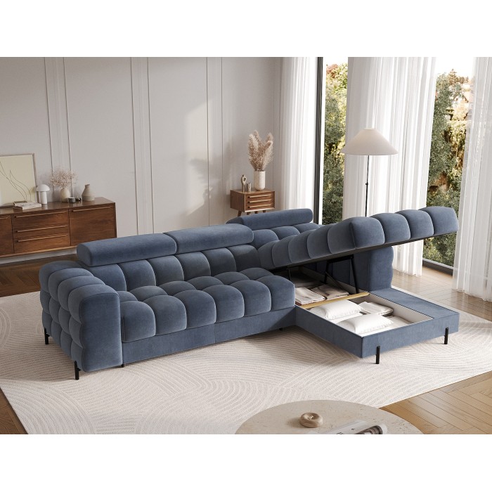 Canapé d'angle droit convertible Bleu design élégant 285x99x181cm FILTRO 