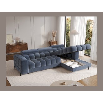 Canapé d'angle droit convertible Bleu design élégant 285x99x181cm FILTRO 