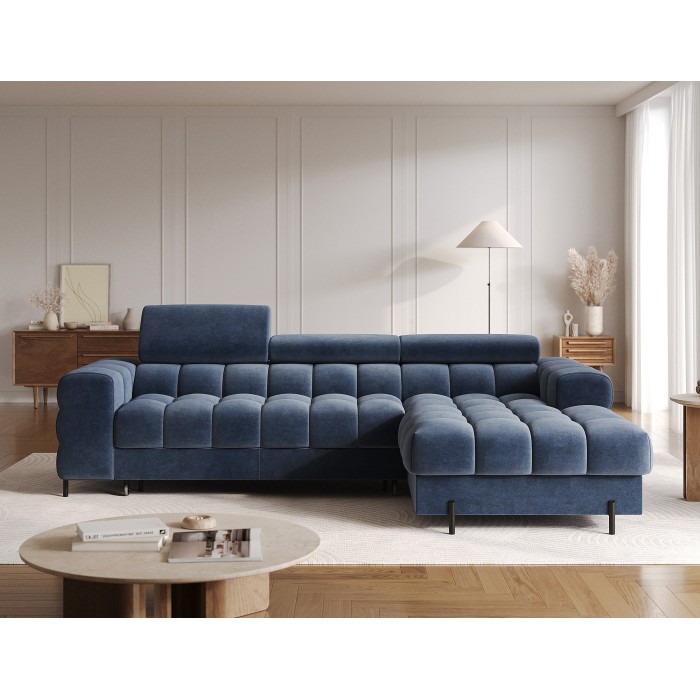 Canapé d'angle droit convertible Bleu design élégant 285x99x181cm FILTRO 