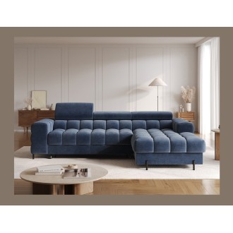 Canapé d'angle droit convertible Bleu design élégant 285x99x181cm FILTRO 