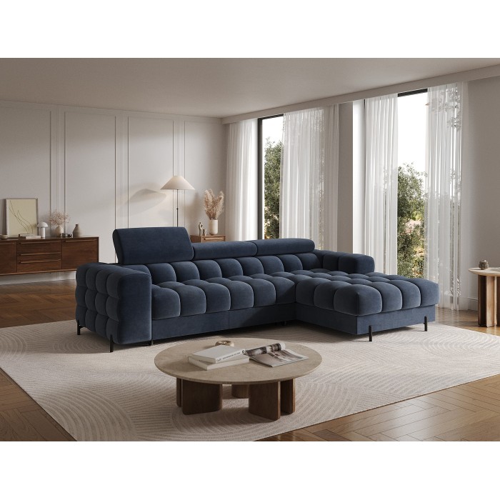 Canapé d'angle droit convertible Bleu design élégant 285x99x181cm FILTRO 
