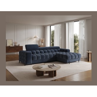 Canapé d'angle droit convertible Bleu design élégant 285x99x181cm FILTRO 