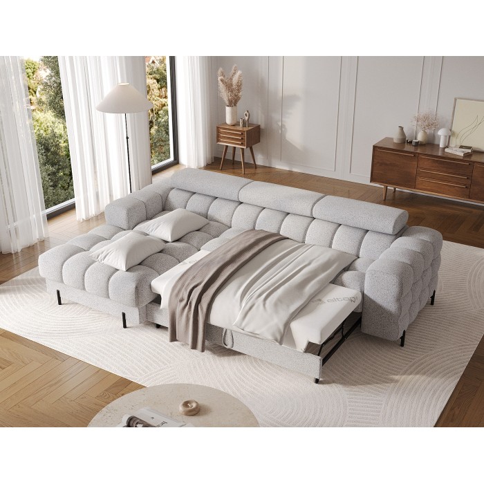 Canapé d'angle gauche convertible Gris chiné ligne moderne 285x99x181cm FILTRO 