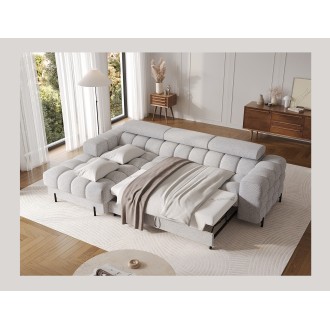 Canapé d'angle gauche convertible Gris chiné ligne moderne 285x99x181cm FILTRO 