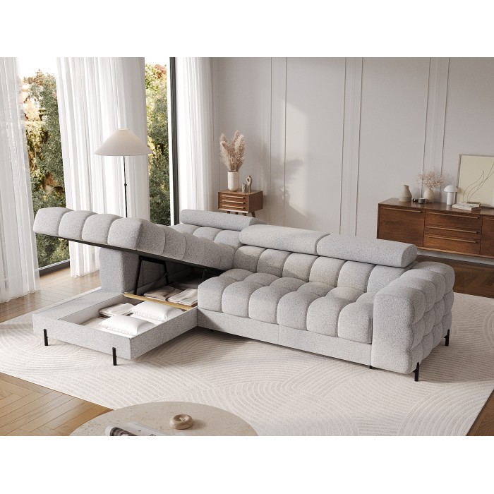 Canapé d'angle gauche convertible Gris chiné ligne moderne 285x99x181cm FILTRO 