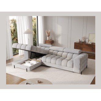 Canapé d'angle gauche convertible Gris chiné ligne moderne 285x99x181cm FILTRO 