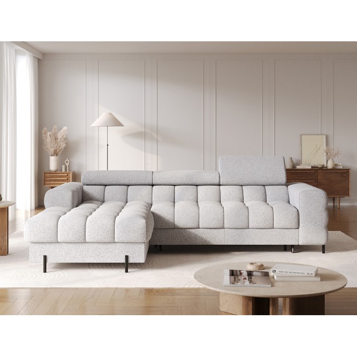 Canapé d'angle gauche convertible Gris chiné ligne moderne 285x99x181cm FILTRO 