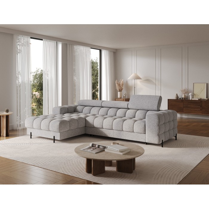 Canapé d'angle gauche convertible Gris chiné ligne moderne 285x99x181cm FILTRO 