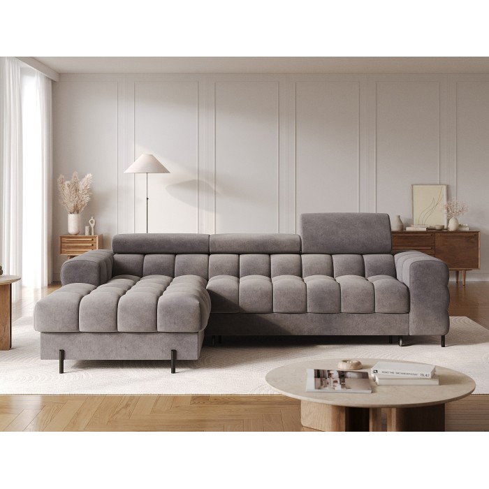 Canapé d'angle gauche convertible Gris design élégant 285x99x181cm FILTRO 