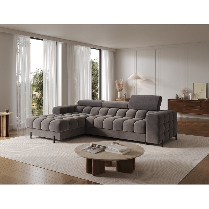 Canapé d'angle gauche convertible Gris design élégant 285x99x181cm FILTRO 