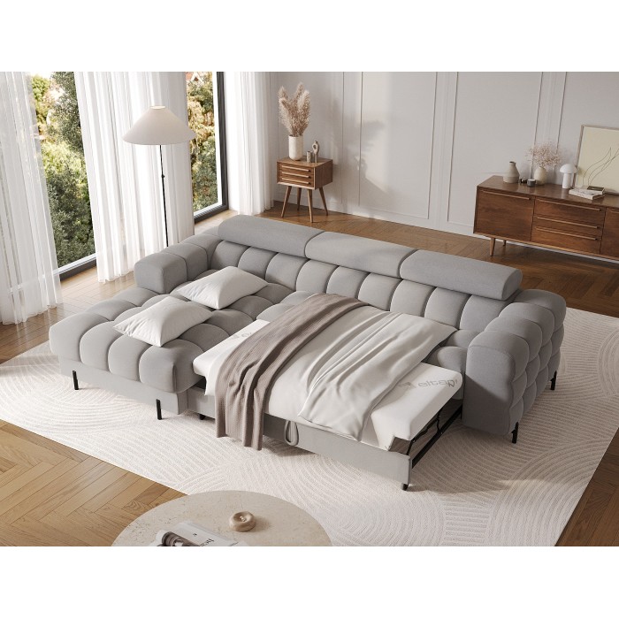 Canapé d'angle gauche convertible Gris foncé chiné confort premium 285x99x181cm FILTRO 