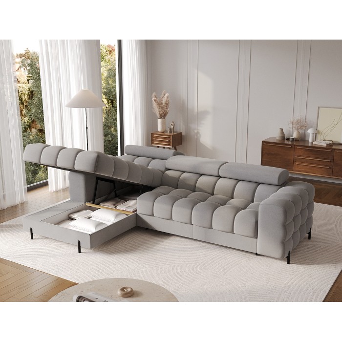 Canapé d'angle gauche convertible Gris foncé chiné confort premium 285x99x181cm FILTRO 