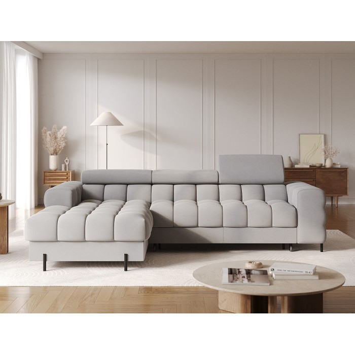 Canapé d'angle gauche convertible Gris foncé chiné confort premium 285x99x181cm FILTRO 